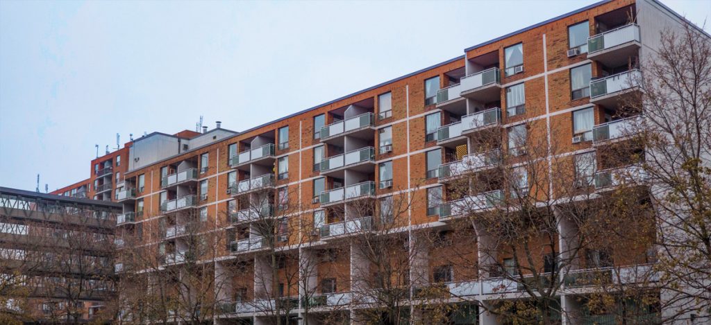 A block of apartment buildings