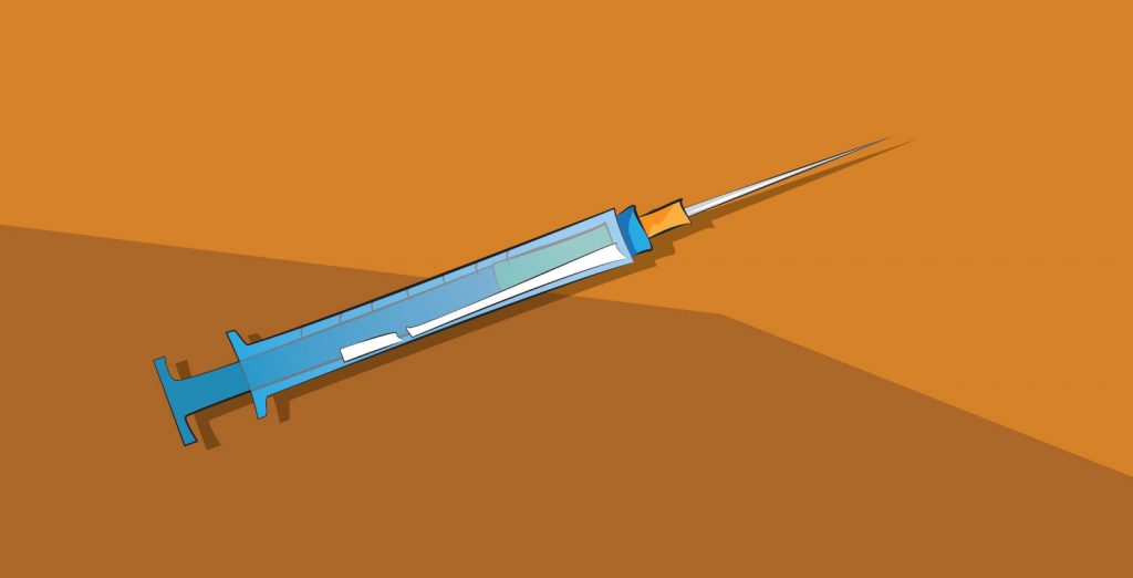 illustration of a blue syringe on an orange background