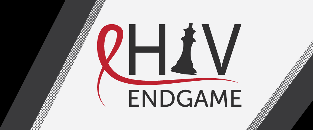 The HIV Endgame conference logo on a black and white background.