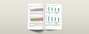 Open report on grey background, with two facing pages with graphs.