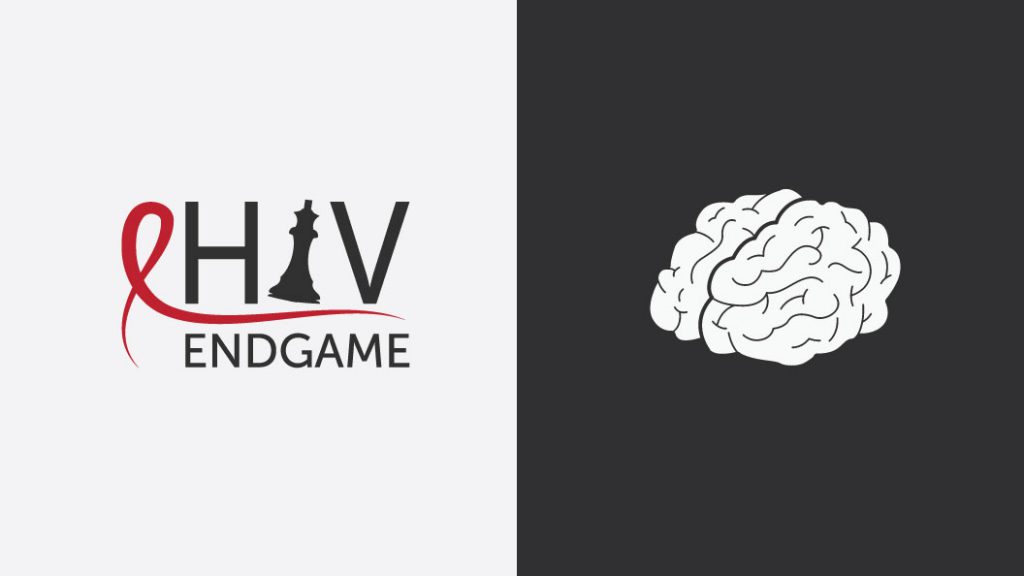 The HIV Endgame conference logo stands beside a drawing of the human brain.