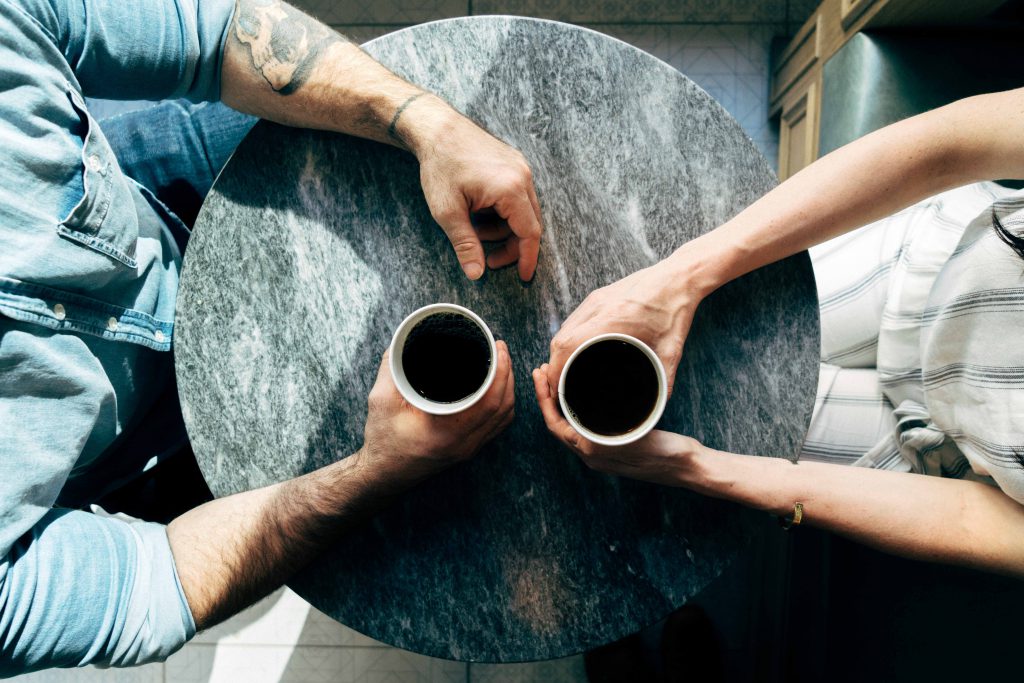 Aerial view of two people having coffee
